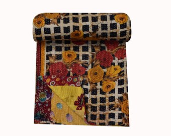 Handmade Vintage Kantha Quilt Sofa cover Kantha quilt Sari blanket Twin size throw Indian Quilt Home Decor