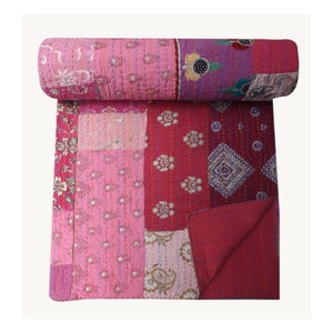 Edredom vintage indiano de algodão sari patchwork kantha feito à mão kantha queen size boho kantha cobertor kantha colcha kantha decoração de sofá
