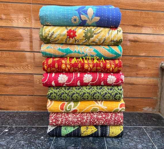 Discounted Wholesale Lot Vintage Kantha Quilts Reversible Handmade Sari Cotton Kantha Throws and Blankets Etsy