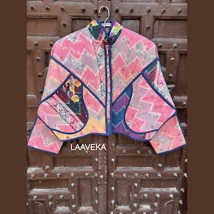 One of kind Handmade patchwork Vintage Kantha Jacket - Ethnic bohemian  Designer Boho Hippie Coat ,quilted patchwork kantha jacket