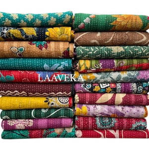Wholesale Indian Vintage Kantha Quilt Lot: Handmade Reversible Cotton Throw