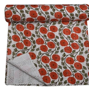 Handmade Kantha Quilt 100%Cotton Boho Indian Quilt Hand Stitched Bohemian Traditional Quilt Bedding Throw Quilt Bedspread Kantha Quilts