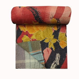 vintage kantha quilt ,Indian sari quilt kantha throw blanket,Handmade kantha twin bedding boho kantha quilt,kantha Throw,Boho kantha Blanket