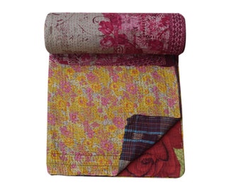 Edredón Kantha Vintage: Manta reversible de algodón hecha a mano estilo boho.