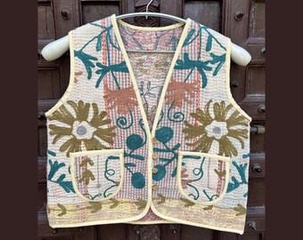 Indische Suzani bestickte Jacke - Boho-Weste, traditionelle Damenweste, ethnische Vintage-Jackenweste