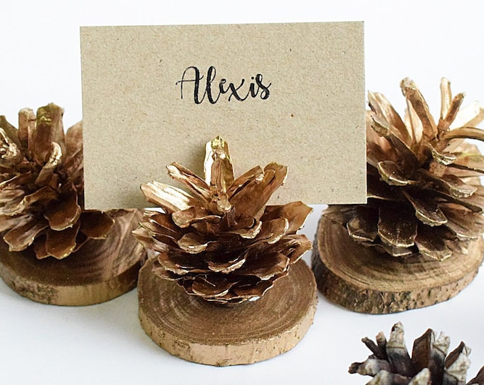 1 PIECE - Gold Pine Cones | Holiday Card Holder | Christmas Decor | Name Card Holder | Rustic Card Holder | Table Card Holder