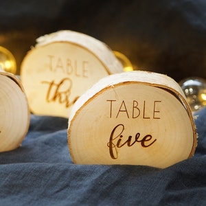 Rustic Wedding Table Number Holder 1 SAMPLE. Wedding decoration. Centerpiece for wedding, reception decor. Engraved wood log. image 2