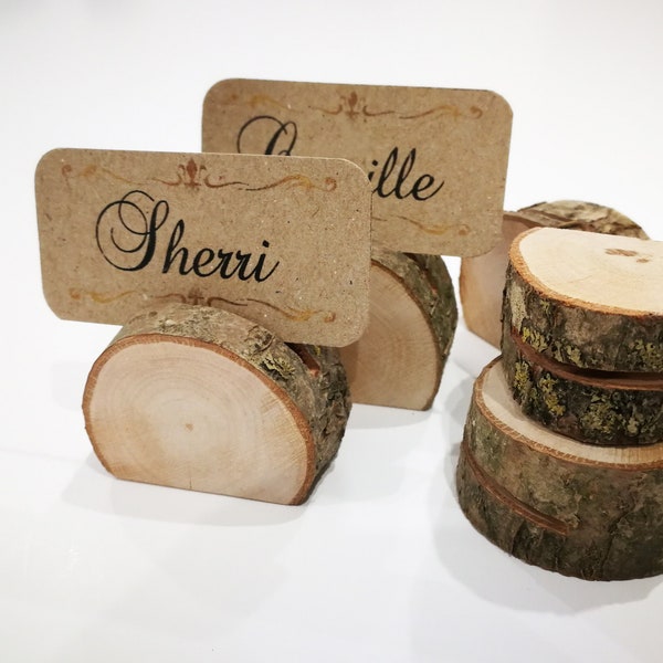 Porte-cartes en bois personnalisé marque-place décoration de table de mariage rustique porte-cartes de nom en bois porte-cartes en bois décor rustique en bois naturel