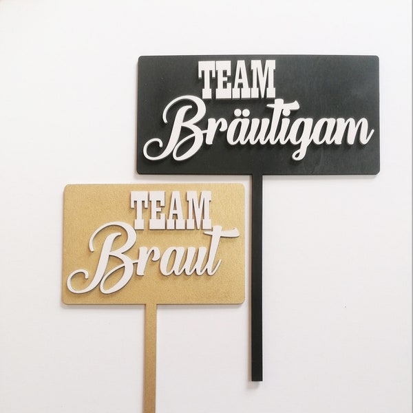 Bride and Groom Team party props, painted wood photo booth props, Wedding photo props, engagement decorations wooden party accessories braut