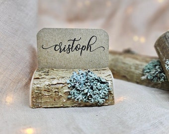 Lichen Moss Name Card Holder, Wedding Card holders, Rustic Place Cards, Wooden Card Holder, Table Place Name Holder, Place setting natural