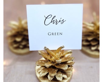 30 PIECES - Gold Pine Cones card holders for Christmas table decoration.