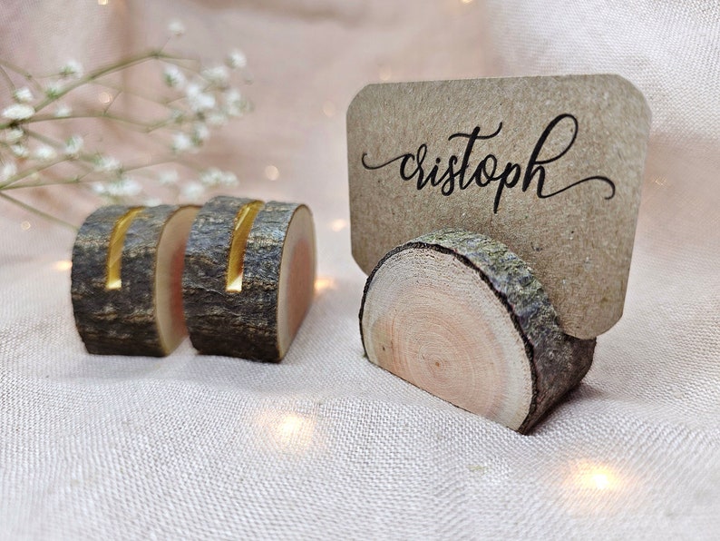 Wood card holders 10 pieces. Place card holders for rustic wedding decor. image 1