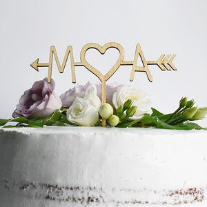 Personalised Wedding Cake Topper Initial Cake Topper Custom Cake Topper Laser cut Cake Topper Wedding Cake Topper Love Heart Arrow image 2