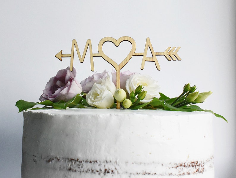 Personalised Wedding Cake Topper Initial Cake Topper Custom Cake Topper Laser cut Cake Topper Wedding Cake Topper Love Heart Arrow image 2