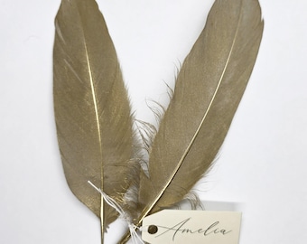 12 gold feather place cards, wedding name card, wedding table setting, beach wedding, place card holders, wedding feathers, boho wedding