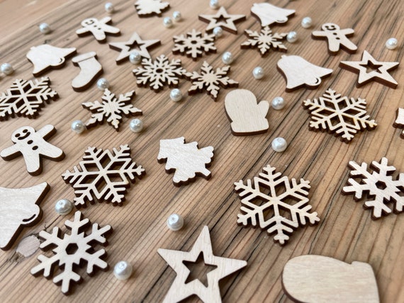 50 Pieces Tiny Resin Snowflakes Decor Christmas Party Decorations Snow Shaped Craft Embellishment with Storage Box for DIY Craft Winter Party Home