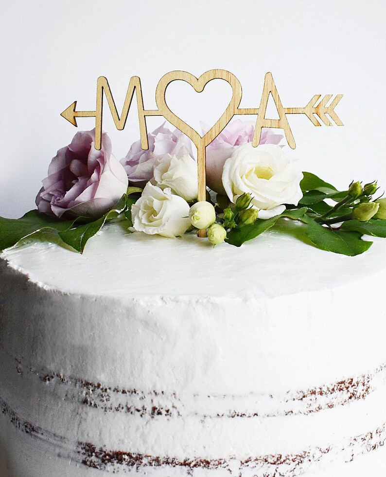 Personalised Wedding Cake Topper Initial Cake Topper Custom Cake Topper Laser cut Cake Topper Wedding Cake Topper Love Heart Arrow image 4