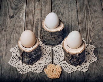 Rustic wood egg holder - breakfast table accessories - wooden egg holder - set of egg holders - rustic deciduous tree - Easter egg holder
