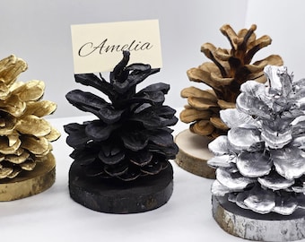 10 PIECES - Large Gold Pine Cones | Holiday Card Holder | Christmas Decor | Wedding Card Holder | Rustic Card Holder | Table Card Holder