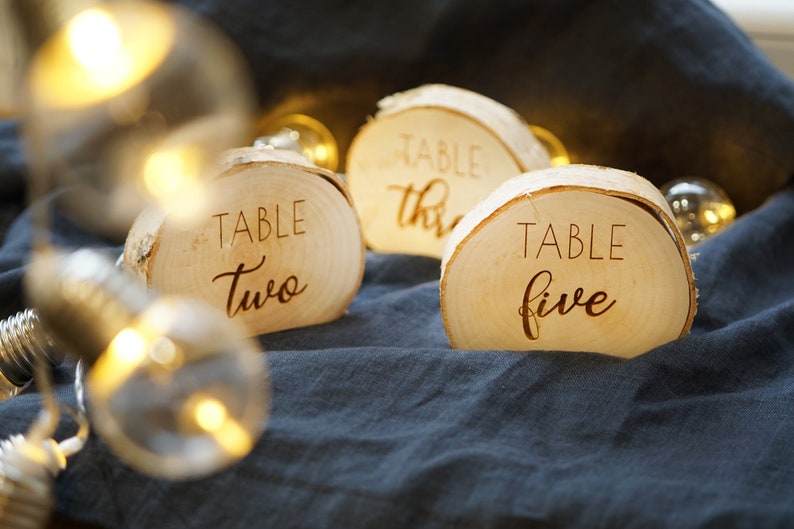 Rustic Wedding Table Number Holder 1 SAMPLE. Wedding decoration. Centerpiece for wedding, reception decor. Engraved wood log. image 2