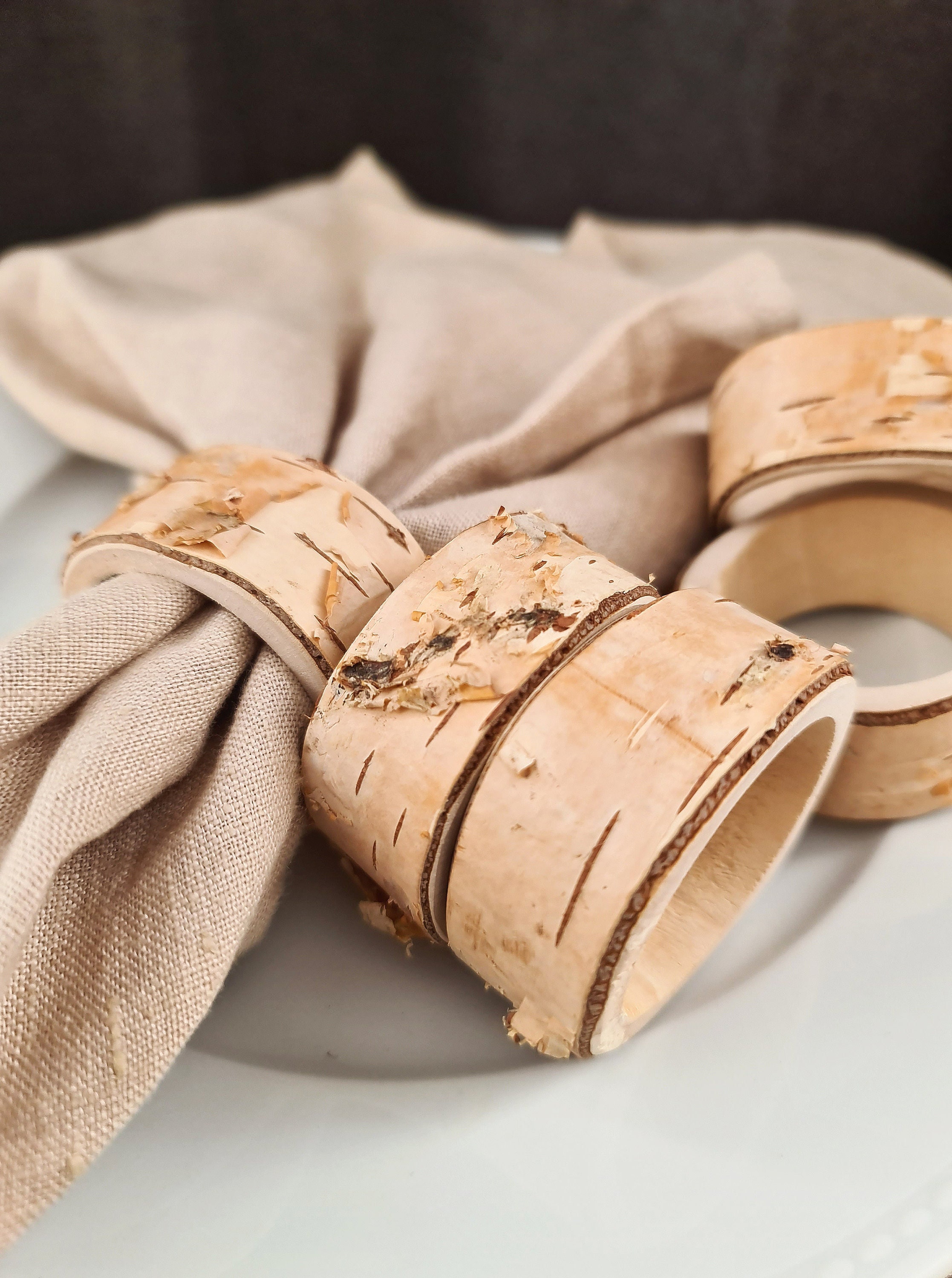 4 Pack Boho Rustic Natural Birch Wood Napkin Ring Wood Slices, Farmhouse  Napkin Holders 3