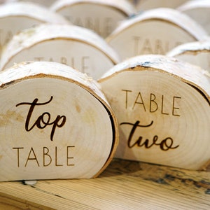 Rustic Wedding Table Number Holder 1 SAMPLE. Wedding decoration. Centerpiece for wedding, reception decor. Engraved wood log. image 9