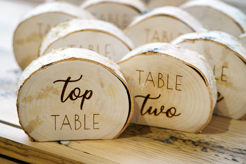 Rustic Wedding Table Number Holder 1 SAMPLE. Wedding decoration. Centerpiece for wedding, reception decor. Engraved wood log. image 9