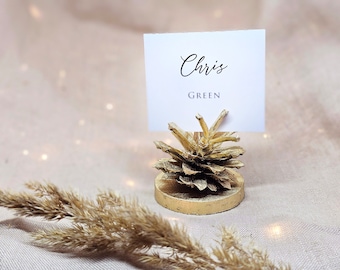 10 PIECES - Gold Pine Cones | Holiday Card Holder | Christmas Decor | Name Card Holder | Rustic Card Holder | Table Card Holder