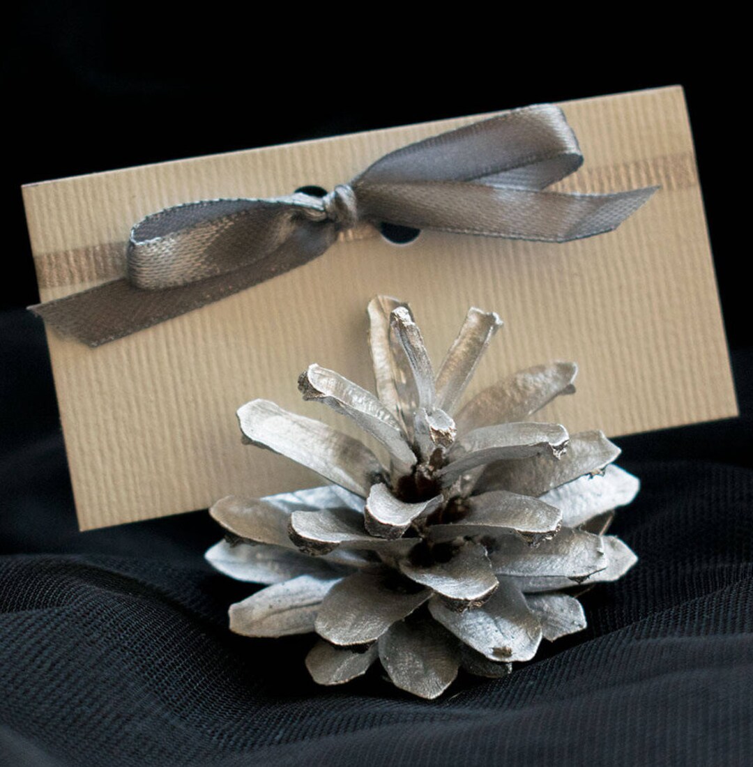 Pinecone Holders 1 SAMPLE, Rustic Wedding Table Decor, Pine Cone Name