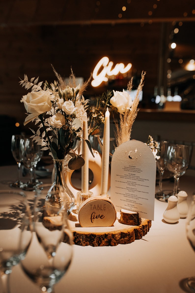 Rustic Wedding Table Number Holder 1 SAMPLE. Wedding decoration. Centerpiece for wedding, reception decor. Engraved wood log. image 5