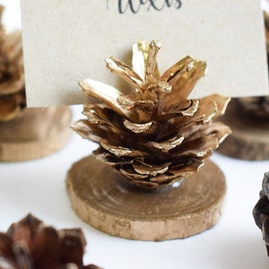 12 PIECES - Gold Pine Cones | Holiday Card Holder | Christmas Decor | Name Card Holder | Rustic Card Holder | Table Card Holder