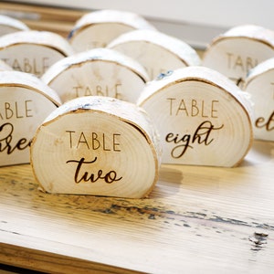 Rustic Wedding Table Number Holder 1 SAMPLE. Wedding decoration. Centerpiece for wedding, reception decor. Engraved wood log. image 7