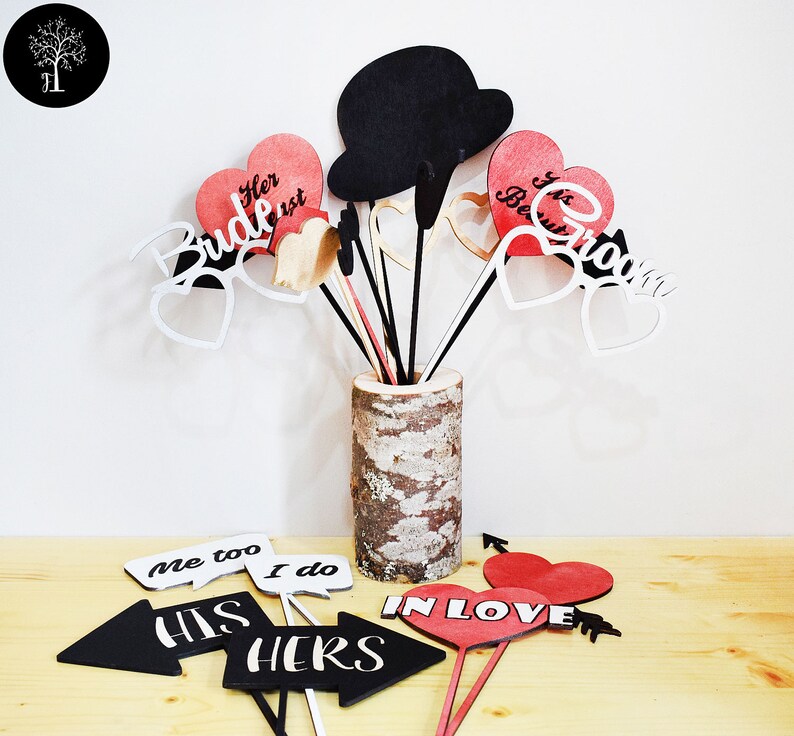 Set of 3 Painted Wood Photo Booth Props Wedding Photo Props Etsy