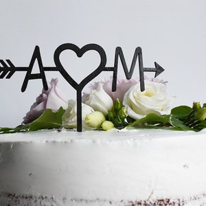 Personalised Wedding Cake Topper Initial Cake Topper Custom Cake Topper Laser cut Cake Topper Wedding Cake Topper Love Heart Arrow image 1