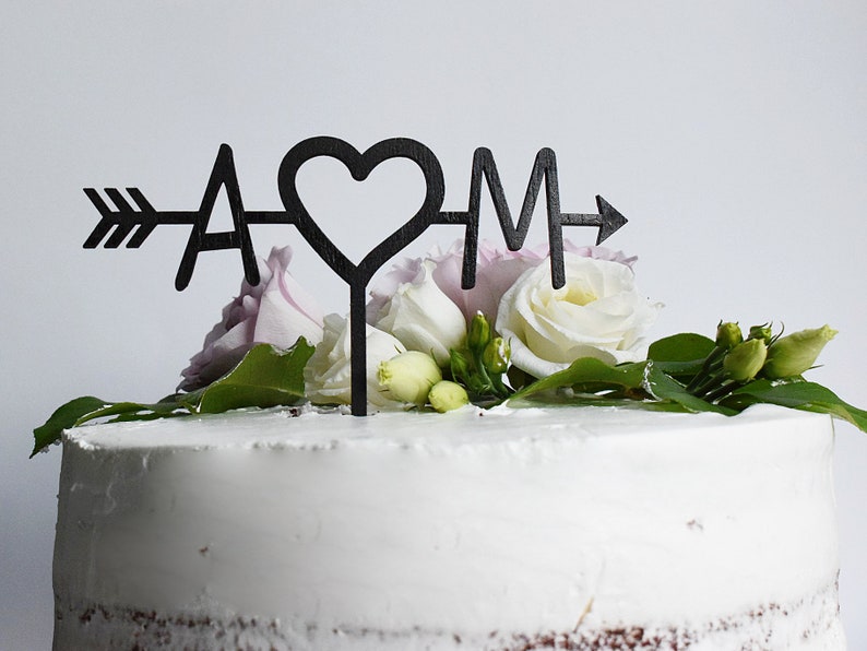 Personalised Wedding Cake Topper Initial Cake Topper Custom Cake Topper Laser cut Cake Topper Wedding Cake Topper Love Heart Arrow image 1