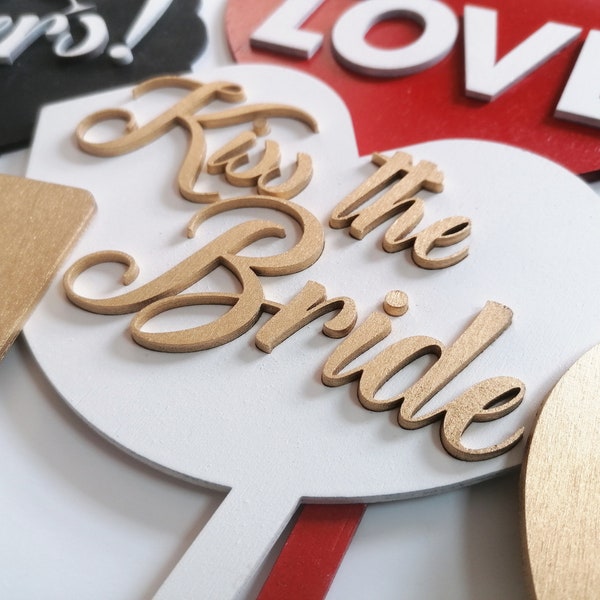 Party props painted wood photo props Cheers Kiss the Bride Thank You- Wedding photo props - engagement decorations, wooden party accessories