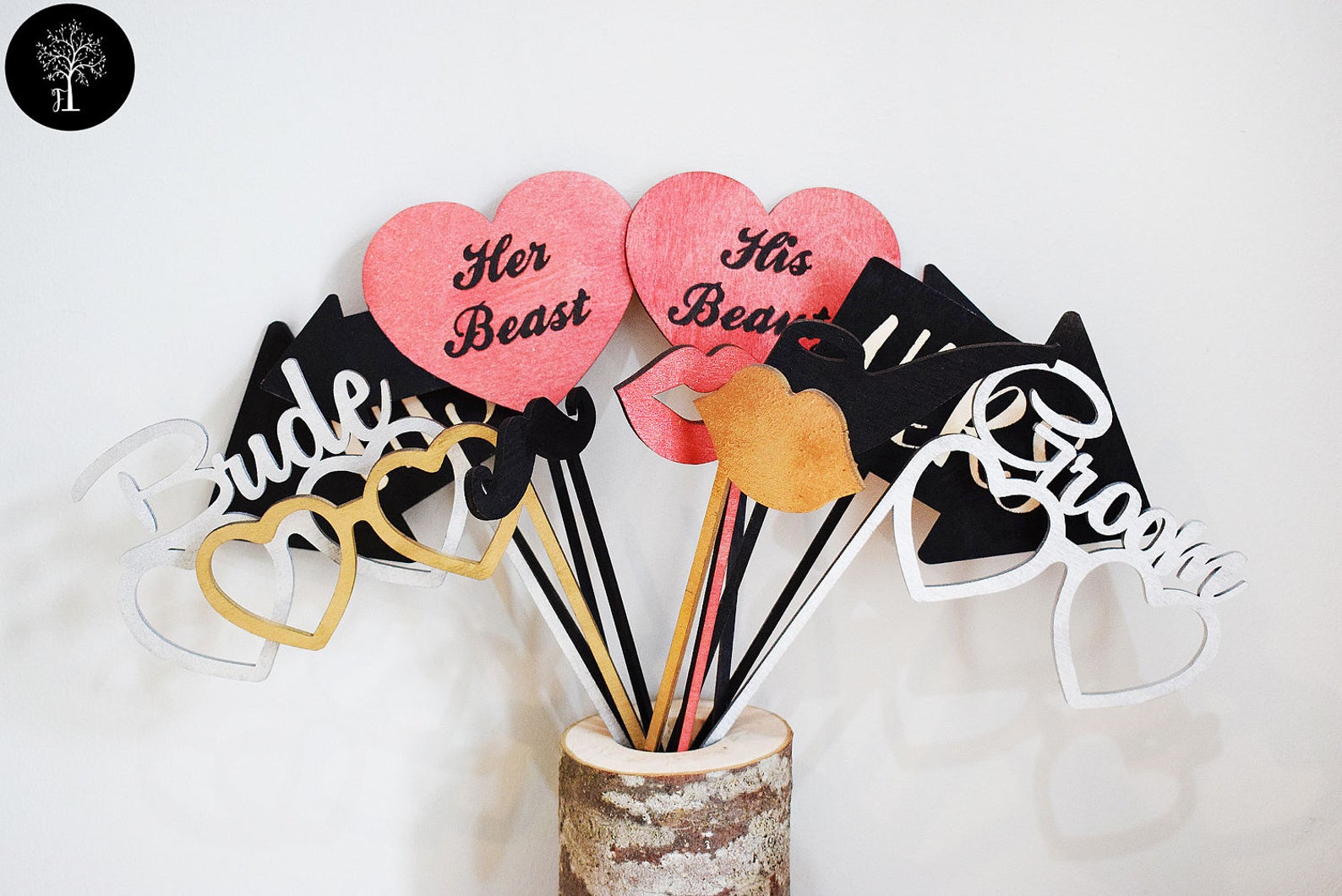 Set of 3 Painted Wood Photo Booth Props Wedding Photo Props Etsy