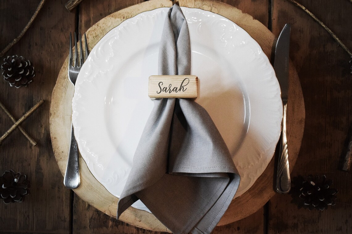 10 Engraved Wooden Napkin Rings Napkin Holder Rustic Napkin Etsy