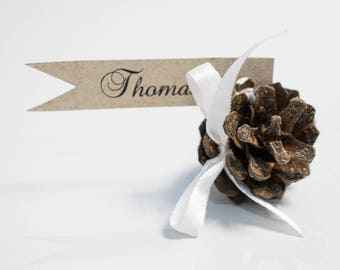 Pine cone name card holder - 10 PIECES. Rustic wedding decor - name card holder - pine cone card holder - plain cards