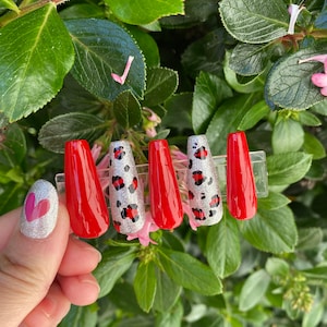 red leopard grain press on nails / red fake nails | press ons | gel press ons | hand printed nails