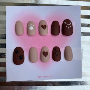 Set of 10pcs press on nails/ hand printed nails/cartoon nails/brown fake nails
