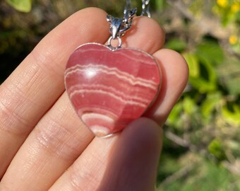 Natural Rhodochrochrosite heart pendant / heart necklace / pink stone pendant