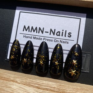 Set von 10 Stk. Nägel drücken/schwarze Sterne Nägel/handbedruckte Nägel