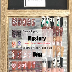 Mystery box press on nails | hand printed nails | fake nails | kawaii nails