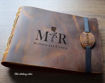 Personalized Leather Wedding Album: Engraved Photo Guest Book