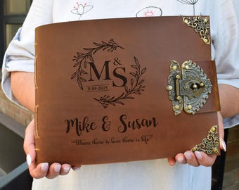 Handmade Leather Photo Album: Free Personalized Wedding Guest Book