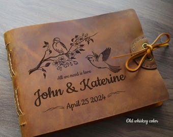 Personalized Leather Photo Album: Handmade Wedding Guest Book