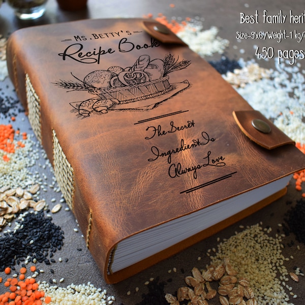 Libro de recetas de cuero personalizado: Libro de cocina grueso de reliquia, tamaño A5