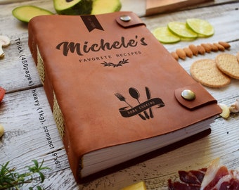 Thick heirloom cookbook/Personalized A5 leather recipe book/450 and 200 pages recipes with dividers/3rd anniversary gift/Gift for mum