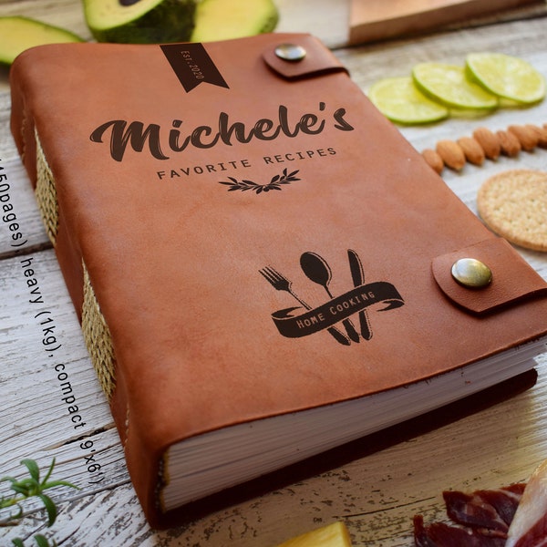 Thick heirloom cookbook/Personalized A5 leather recipe book/450 and 200 pages recipes with dividers/3rd anniversary gift/Gift for mum